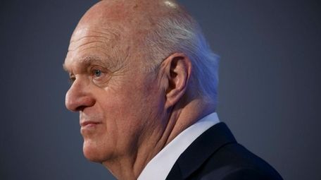Lou Lamoriello speaks to reporters in Toronto, Friday,