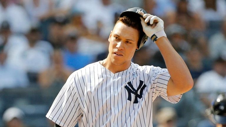 Aaron Judge of the Yankees strikes out to