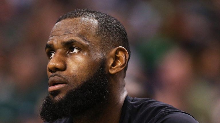 LeBron James of the Cleveland Cavaliers looks on