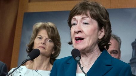 Sen. Susan Collins speaks during a news conference
