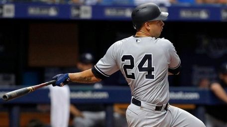 The Yankees' Gary Sanchez grounds out during the