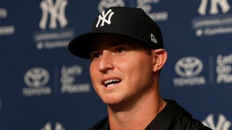 Zach Britton of the Yankees speaks during a
