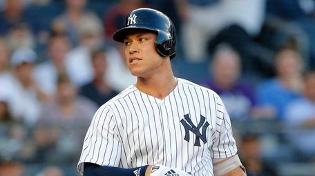 Aaron Judge of the Yankees reacts after he