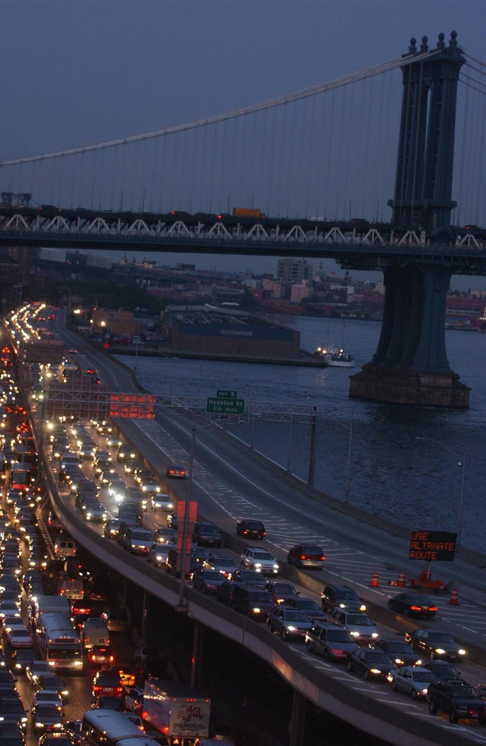 A view of Manhattan from the Brooklyn Bridge