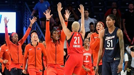Washington Mystics center Krystal Thomas, second from right,