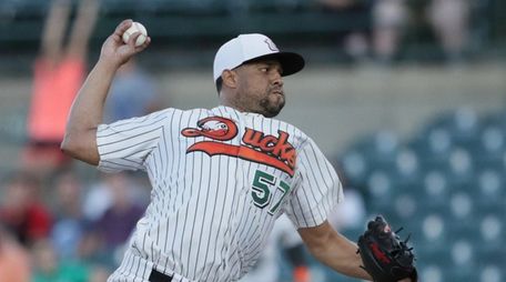 Ducks pitcher Francisco Rodriguez #57 pitching in the