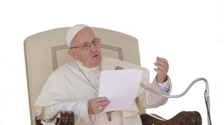 Pope Francis delivers his speech during his weekly