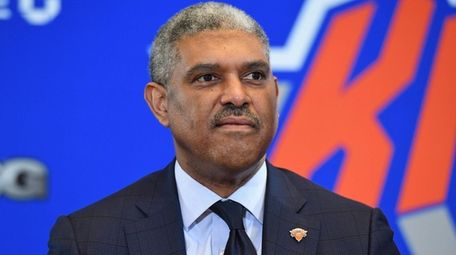 Knicks president Steve Mills looks on during a