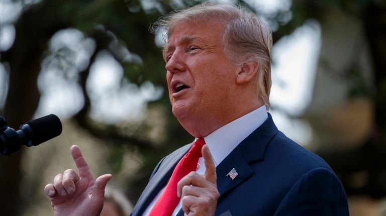 President Donald Trump speaks Monday during a news