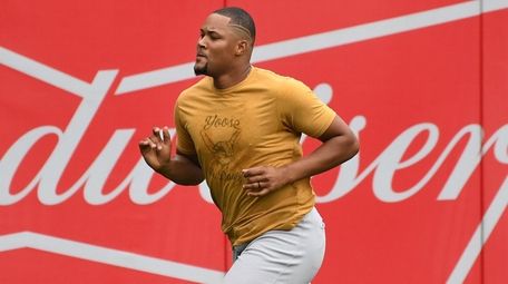 Jeurys Familia of the Oakland Athletics runs during
