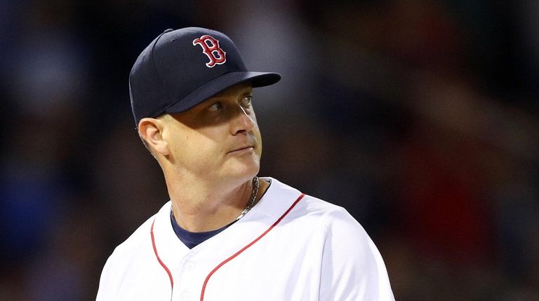 Steven Wright of the Red Sox looks on