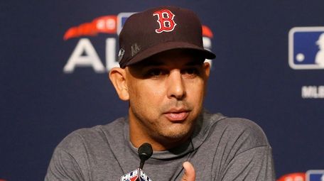 Boston Red Sox manager Alex Cora speaks Sunday,