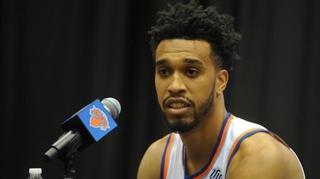 The Knicks' Courtney Lee fields questions during the