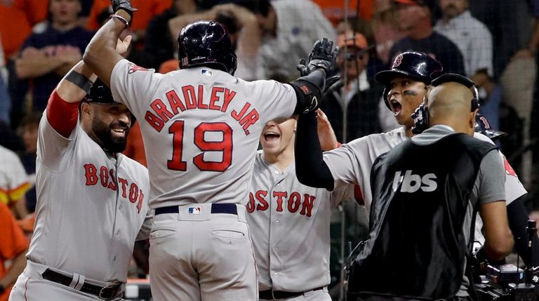 Boston Red Sox's Jackie Bradley Jr. celebrates after