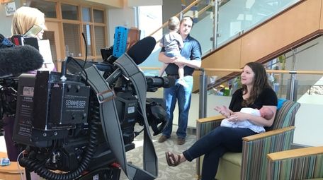 Emily Eekhoff talks to a TV station after