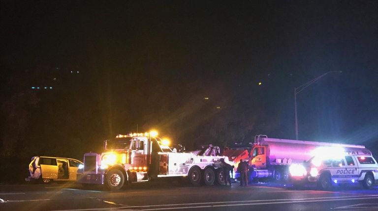 Several vehicles, including an oil tanker, were involved