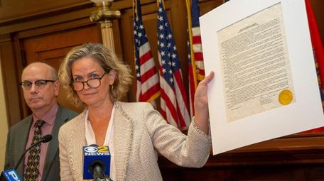 Nassau County Executive Laura Curran shows the executive