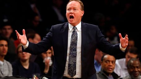Head coach Mike Budenholzer, coaching the Atlanta Hawks