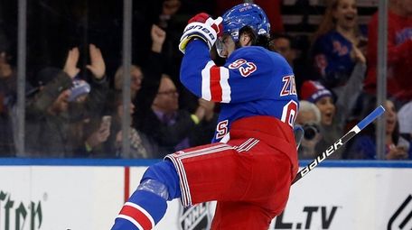 The Rangers' Mika Zibanejad celebrates his second goal