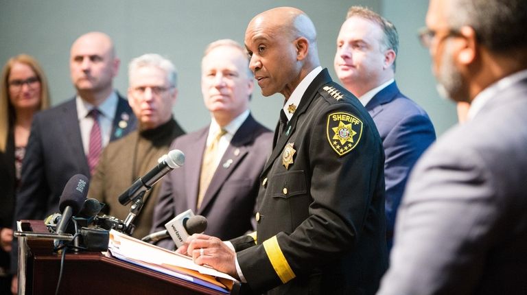 Suffolk County Sheriff Errol Toulon at a news
