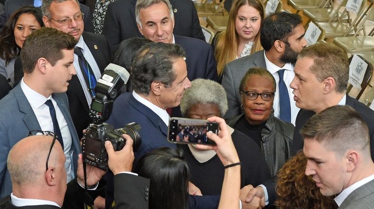 Gov. Andrew M. Cuomo greets supporters at the