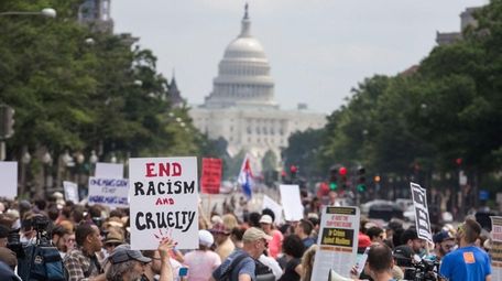 People join a counterprotest to a white nationalist