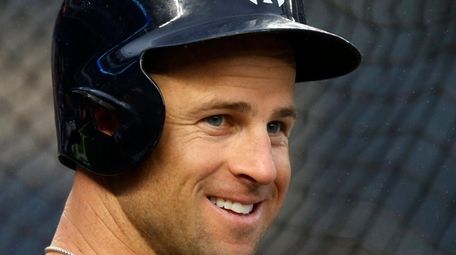 Yankees outfielder Brett Gardner looks on during batting