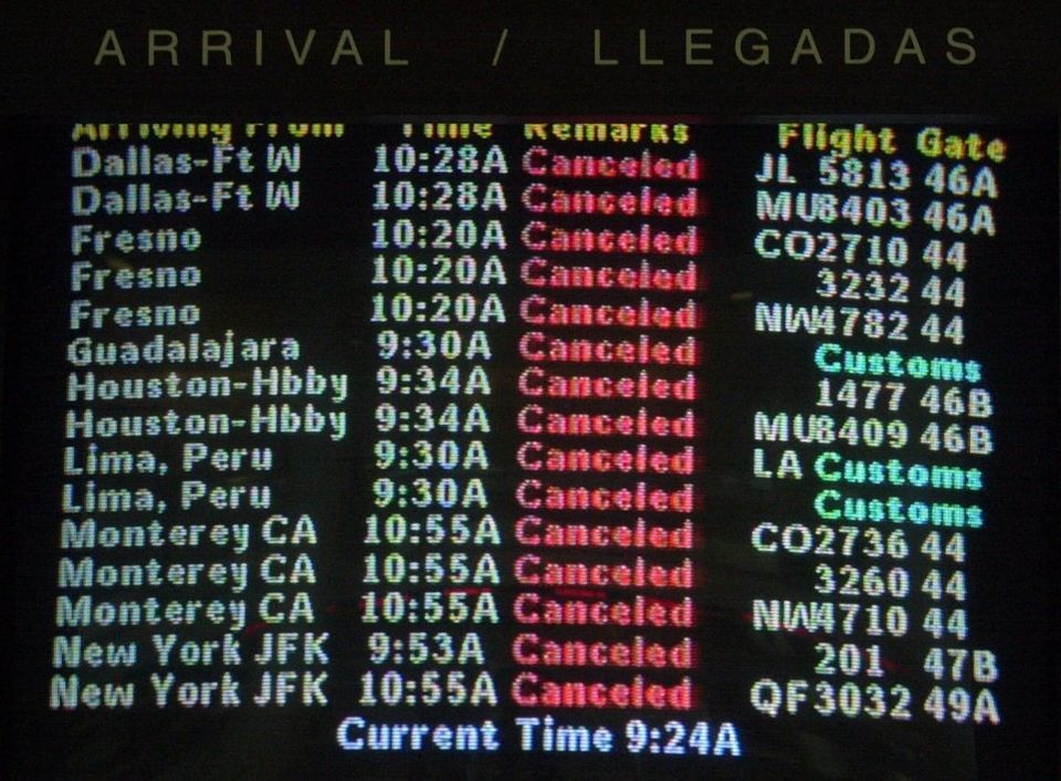 A screen at the American Airlines terminal at