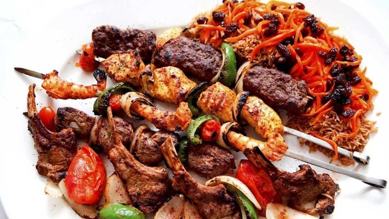 The mixed grill kebab platter is served with