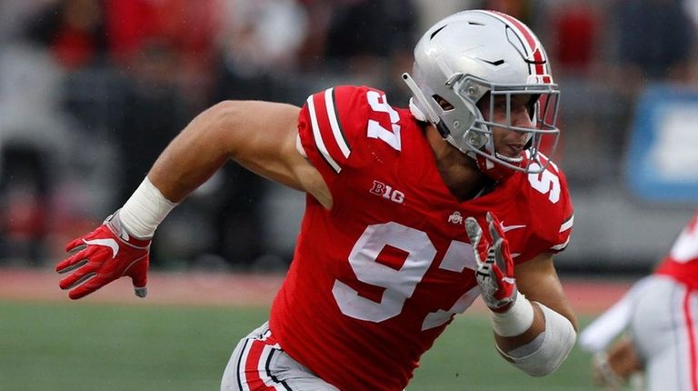 Ohio State defensive lineman Nick Bosa plays against