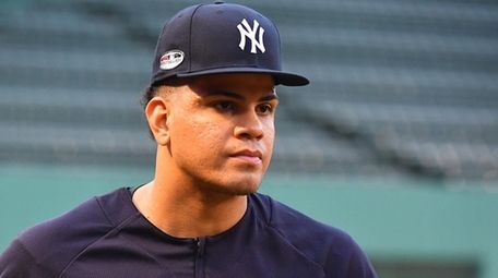 Yankees relief pitcher Dellin Betances during warmups for