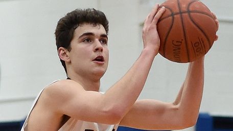 George Mansour #45 of Northport drains a three-pointer