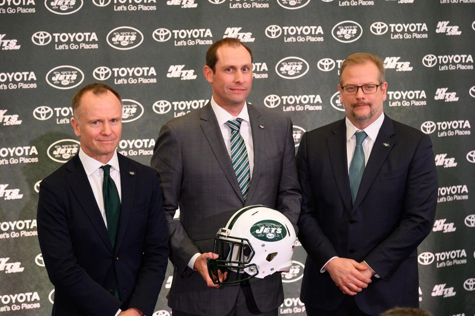 From left, Jets owner Christopher Johnson, new head