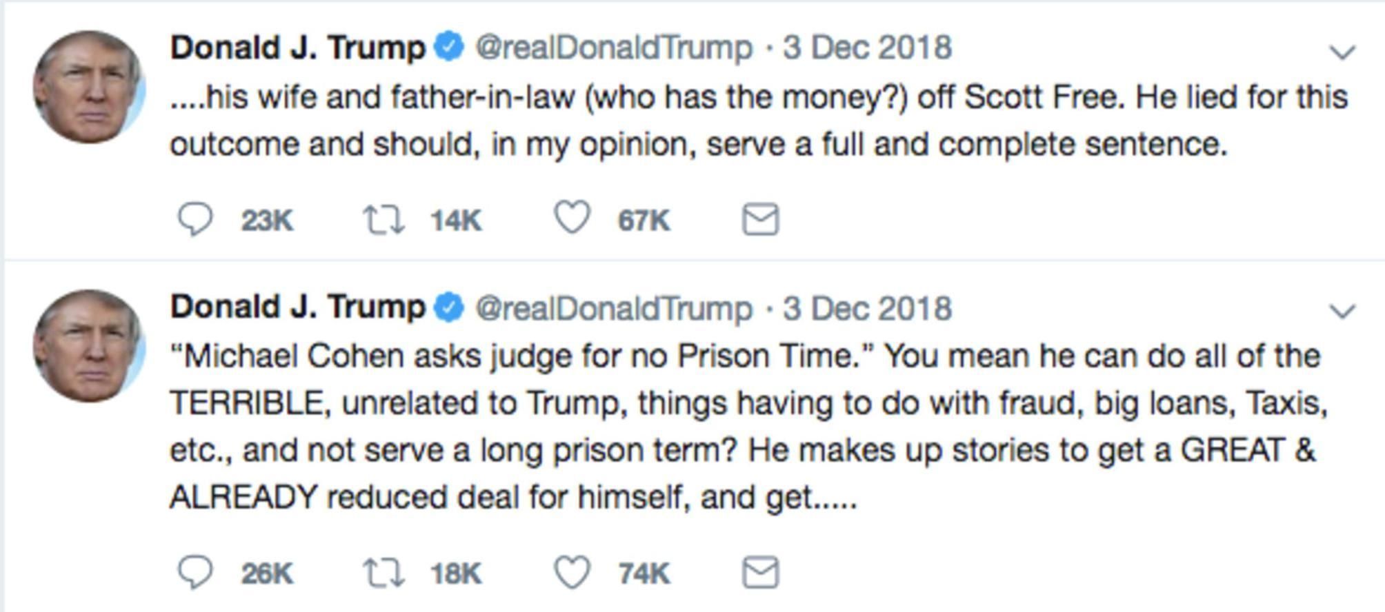 Trump tweets about Cohen