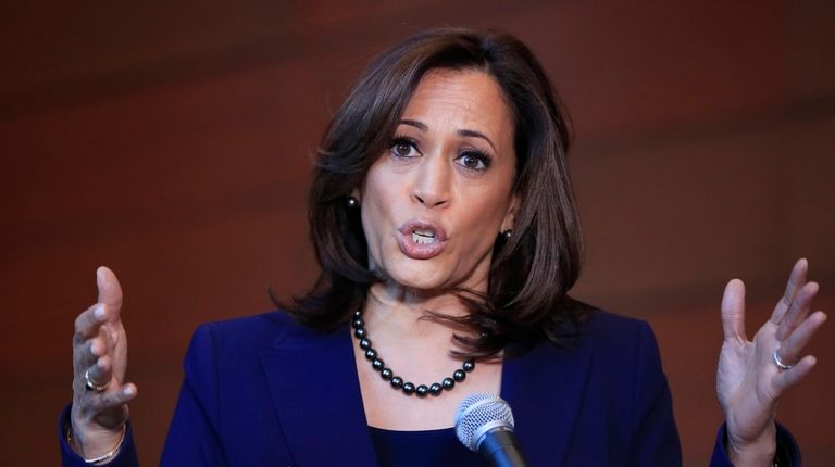 Sen. Kamala Harris, D-Calif., speaks to members of
