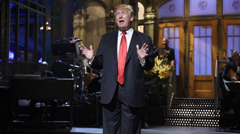 Republican presidential candidate Donald Trump speaks as guest