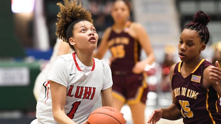 Long Island Lutheran's Paris Clark (1) scores in