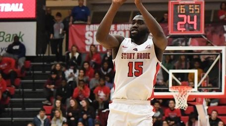 Stony Brook guard Akwasi Yeboah shoots for a