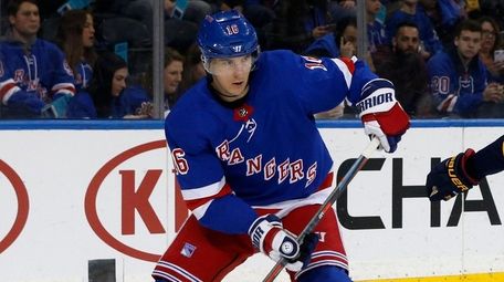 Ryan Strome of the Rangers controls the puck
