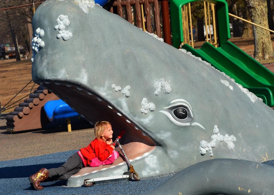 Yelena Lobach ,5, of Valley Stream, takes off