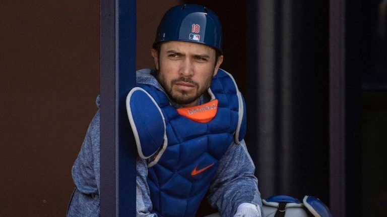 Mets catcher Travis d'Arnaud looks on during a