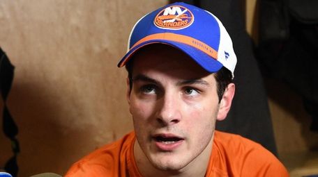 New York Islanders center Mathew Barzal speaks to
