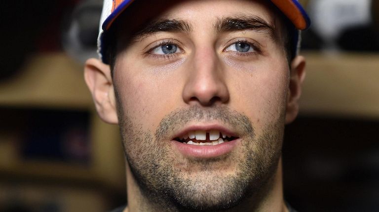 Jordan Eberle of the Islanders speaks with the