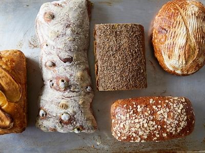 Sweet potato brioche, olive ciabatta, salty sour pickle