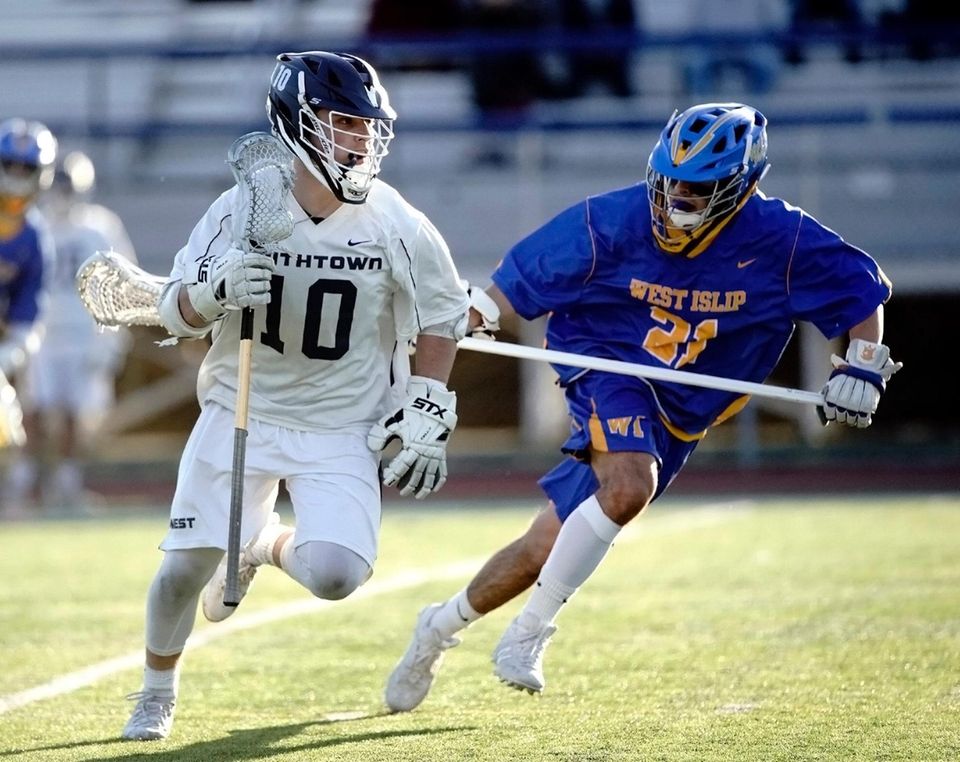 Smithtown West's Conor Calderone (10) advances the ball