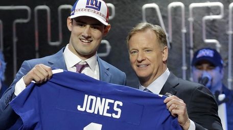 Duke quarterback Daniel Jones poses with NFL Commissioner