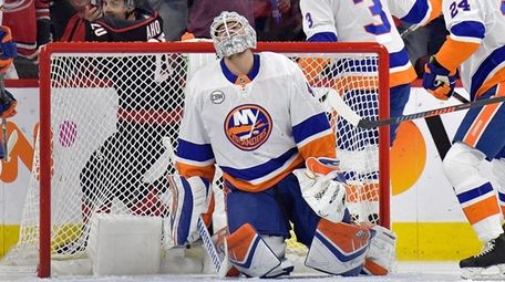 Sebastian Aho of the Hurricanes reacts after scoring