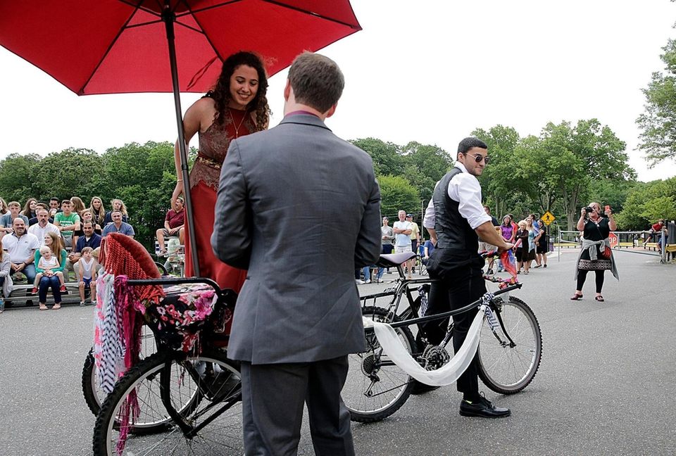 Promgoers arrived in or on a variety of