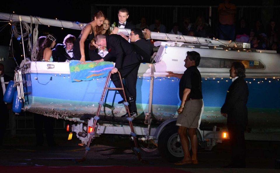 Ward Melville High School students take a boat