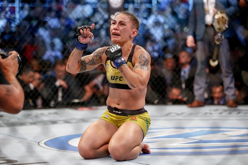 Jessica Andrade celebrates after her knockout victory over